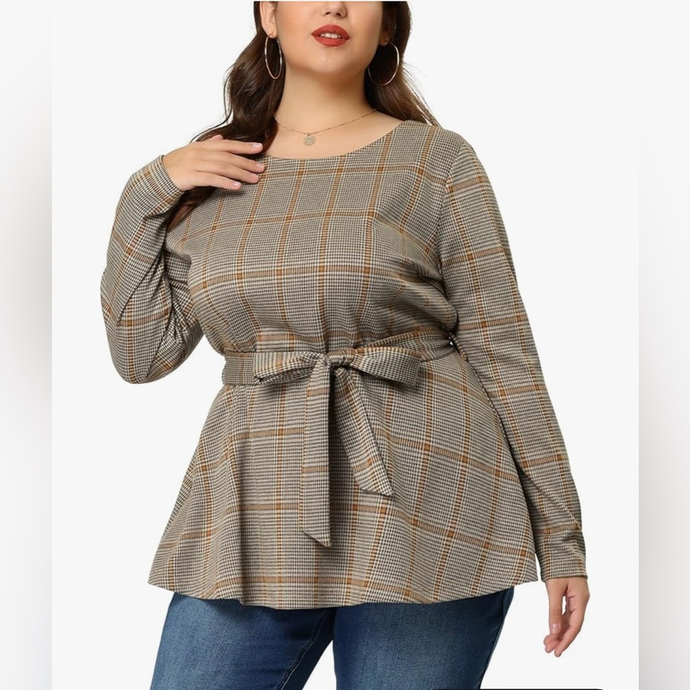 Elegant Checkered Belted Blouse